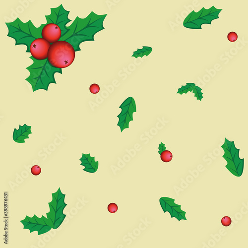Seamless pattern with holly (ID: 398976431)