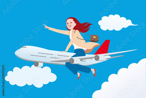 飛行機で旅行をする女性 GO TO キャンペーン
