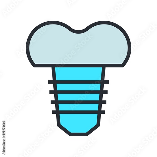 Dental implant in flat style. Tooth implantation sign.