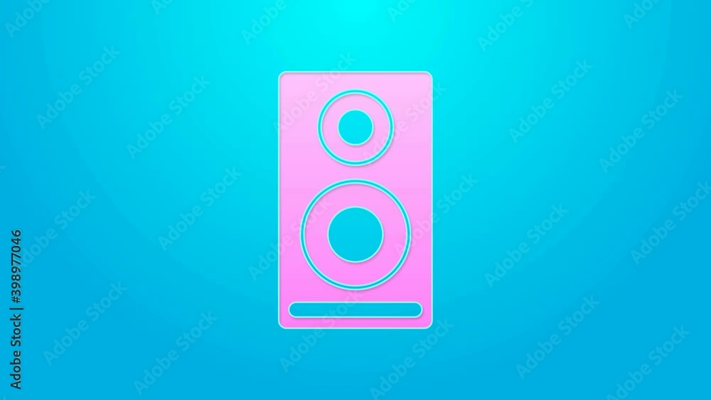 Pink line Stereo speaker icon isolated on blue background. Sound system speakers. Music icon. Musical column speaker bass equipment. 4K Video motion graphic animation Pink line Stereo speaker icon isolated on blue background. Sound system speakers. Music icon. Musical column speaker bass equipment. 4K Video motion graphic animation