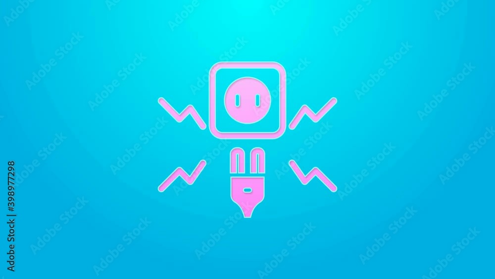 Pink line Connecting electric plug with electricity spark icon isolated on blue background. 4K Video motion graphic animation Pink line Connecting electric plug with electricity spark icon isolated on blue background. 4K Video motion graphic animation