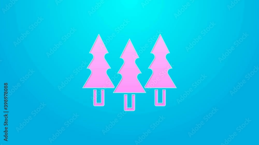Pink line Trees icon isolated on blue background. Forest symbol. 4K Video motion graphic animation Pink line Trees icon isolated on blue background. Forest symbol. 4K Video motion graphic animation