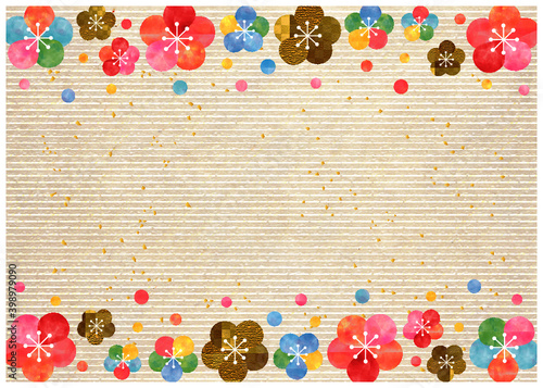 梅_水彩フレーム_和紙背景