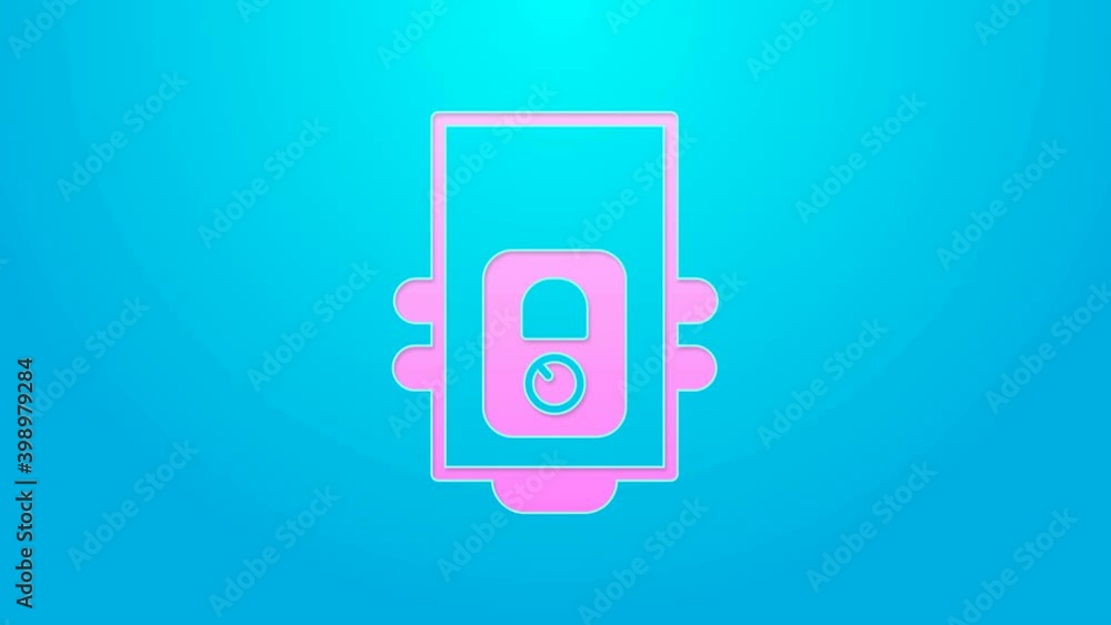 Pink line Gas boiler with a burning fire icon isolated on blue background. 4K Video motion graphic animation Pink line Gas boiler with a burning fire icon isolated on blue background. 4K Video motion graphic animation
