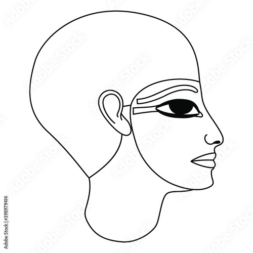 Portrait of ancient Egyptian man. Head of God Ptah. Pharaoh profile. Black and white linear silhouette.