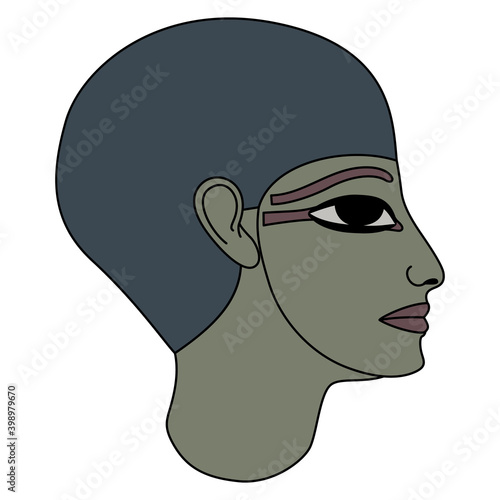 Portrait of ancient Egyptian man. Head of God Ptah. Pharaoh in profile.