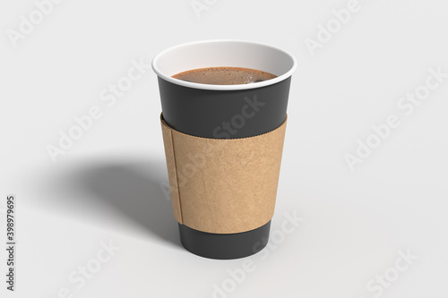 Black take away coffee paper cup mock up with holder on white background.