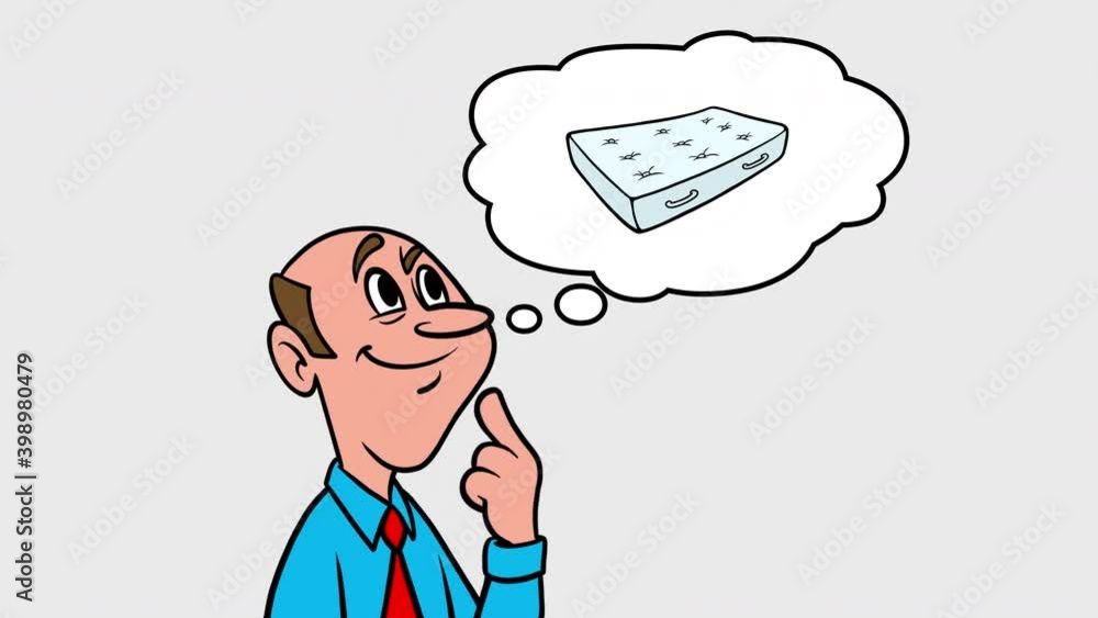 Man thinking about a Mattress - 4k Animation with Alpha Channel, no background. Man thinking about a Mattress - 4k Animation with Alpha Channel, no background.