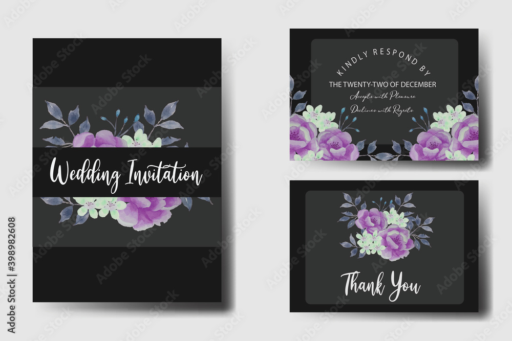 Wedding invitation frame set:  flowers, leaves, watercolor, isolated on white. Sketched wreath, floral and herbs garland with green, greenery color. Hand drawn Vector Watercolor style, nature art