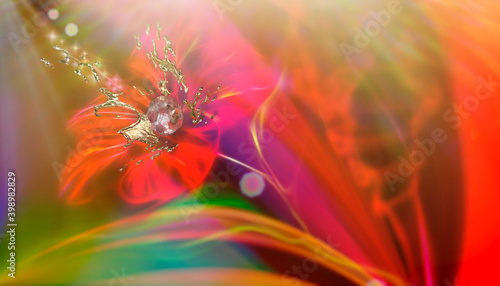 Abstract fantasy background with red flower and crystal