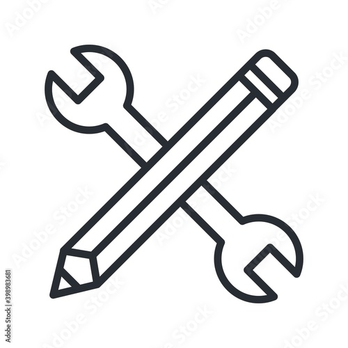 Wrench and pen. Business icon in line design style.