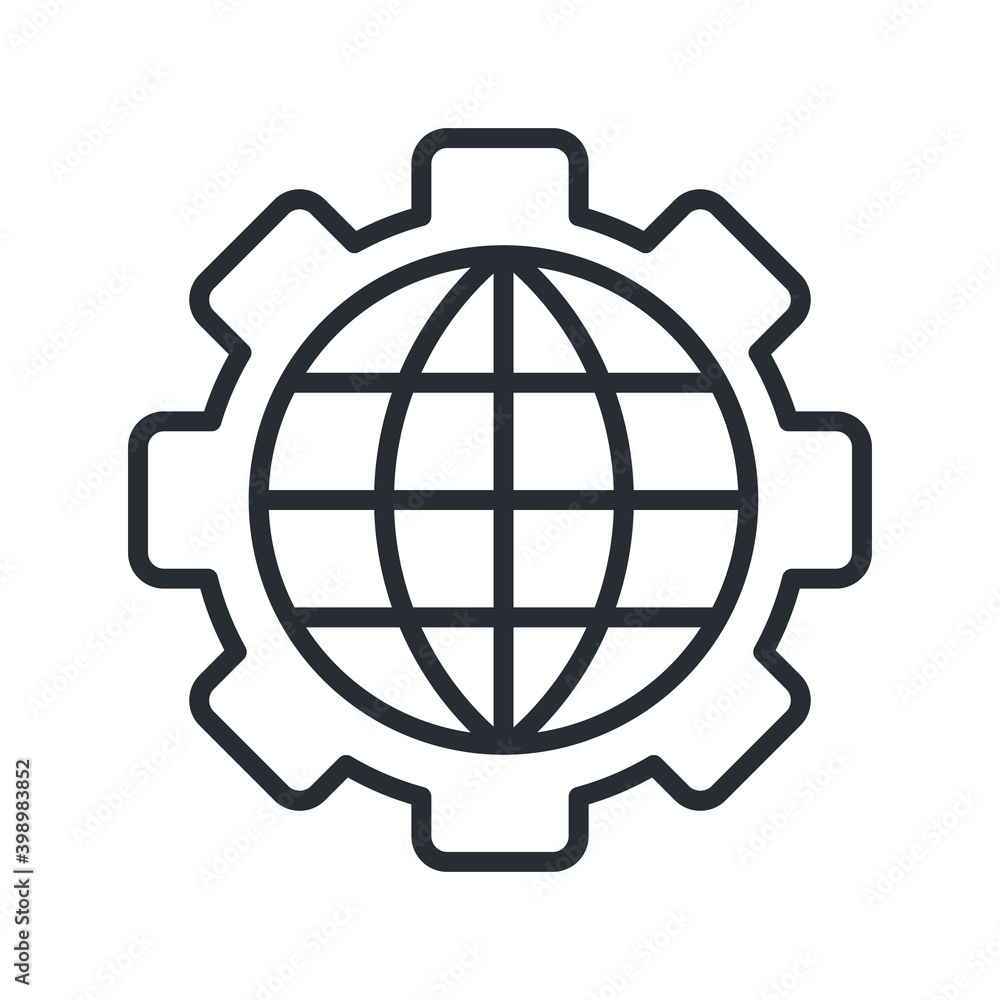 Fototapeta premium Vector globe and gear icon. Global development sign.