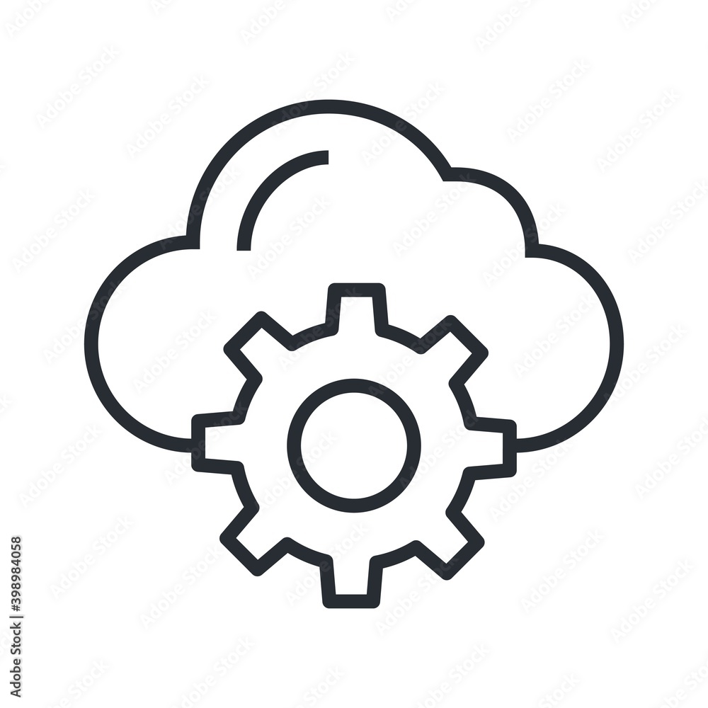 Cloud settings icon in line design style. Cloud settings icon in line design style.