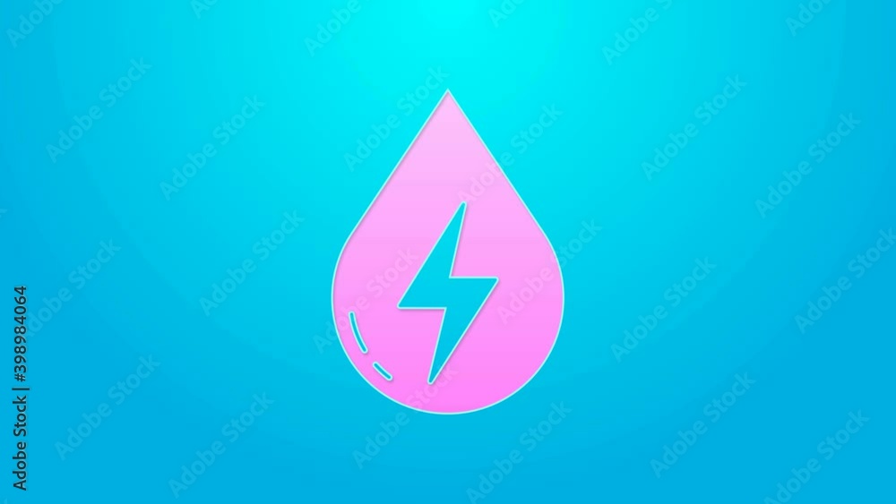 Pink line Water energy icon isolated on blue background. Ecology concept with water droplet. Alternative energy concept. 4K Video motion graphic animation Pink line Water energy icon isolated on blue background. Ecology concept with water droplet. Alternative energy concept. 4K Video motion graphic animation