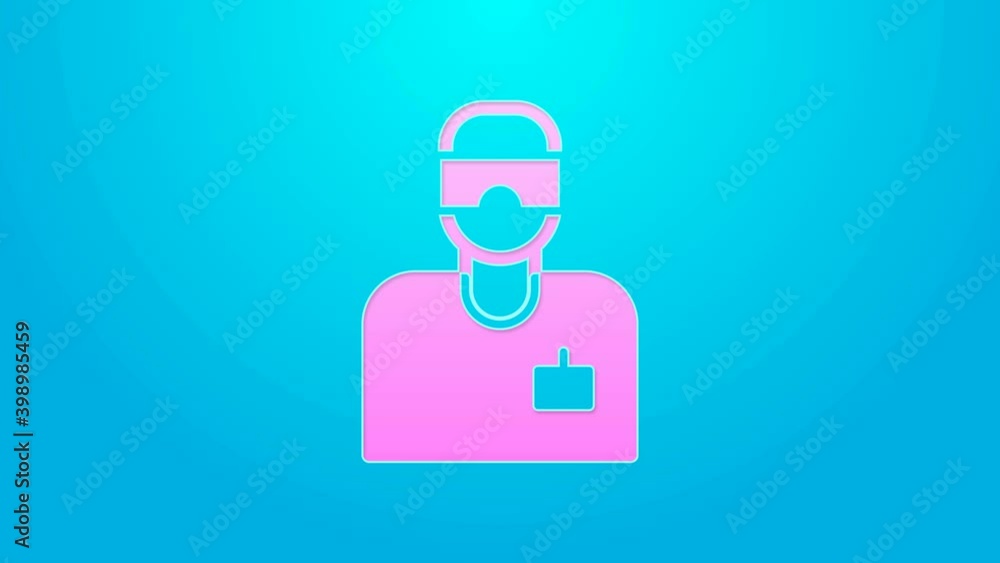 Pink line Laboratory assistant icon isolated on blue background. 4K Video motion graphic animation Pink line Laboratory assistant icon isolated on blue background. 4K Video motion graphic animation