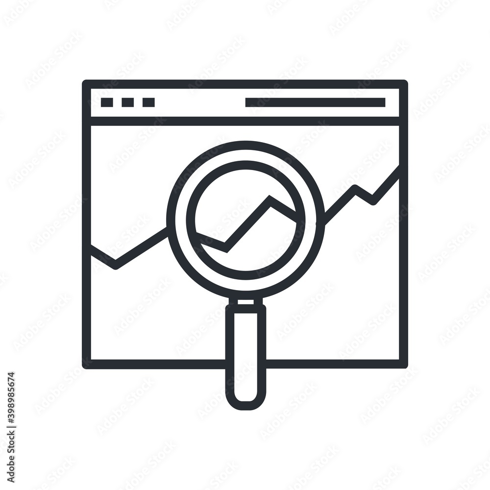 Line design modern vector illustration of the SEO website search optimization process with web page and magnifier. Line design modern vector illustration of the SEO website search optimization process with web page and magnifier.