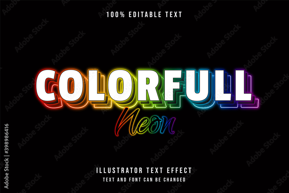Colorful neon,3d editable text effect yellow gradation colorful neon layers text style Colorful neon,3d editable text effect yellow gradation colorful neon layers text style