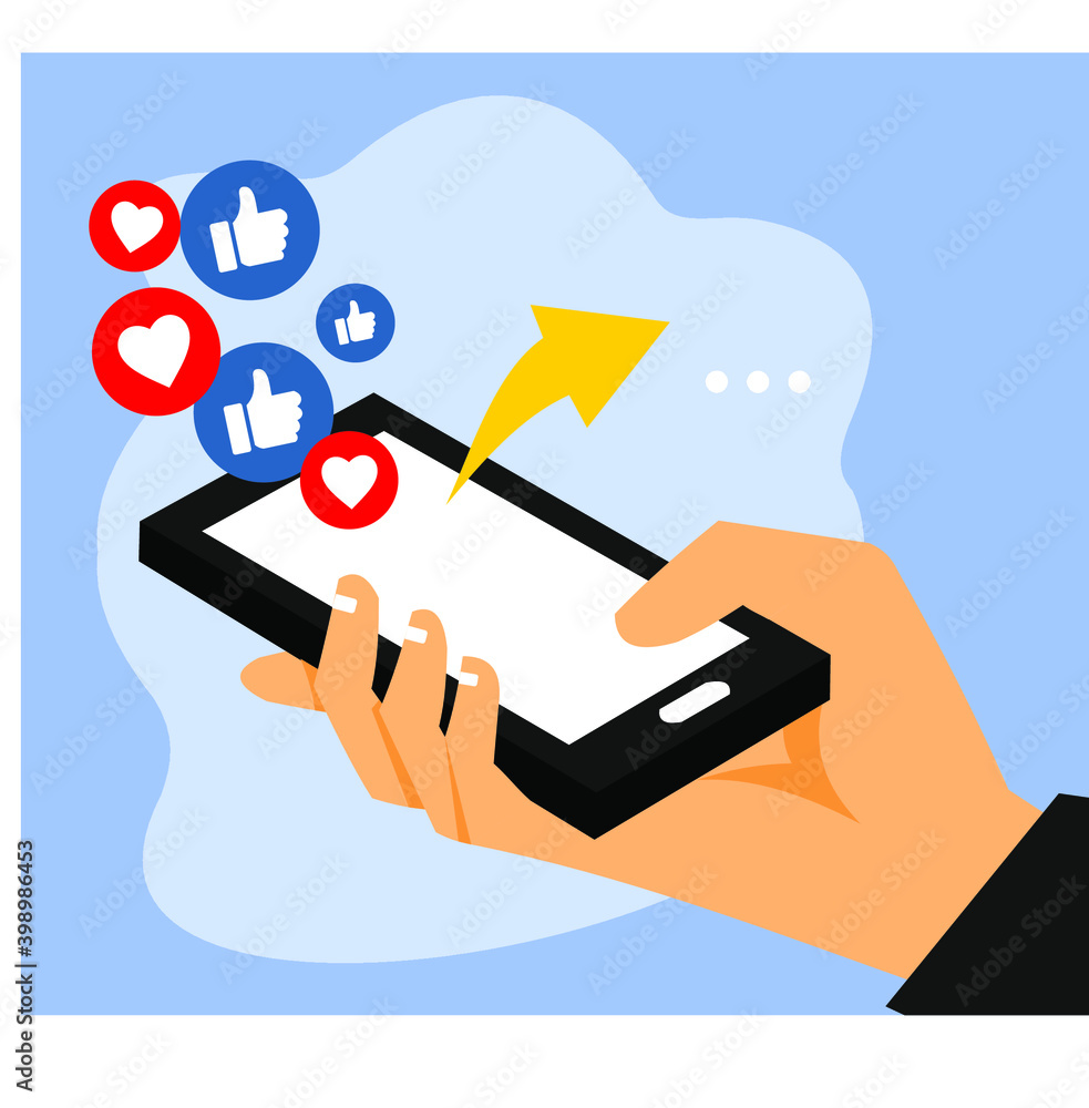 hand holding a smartphone and various icons on it hand holding a smartphone and various icons on it