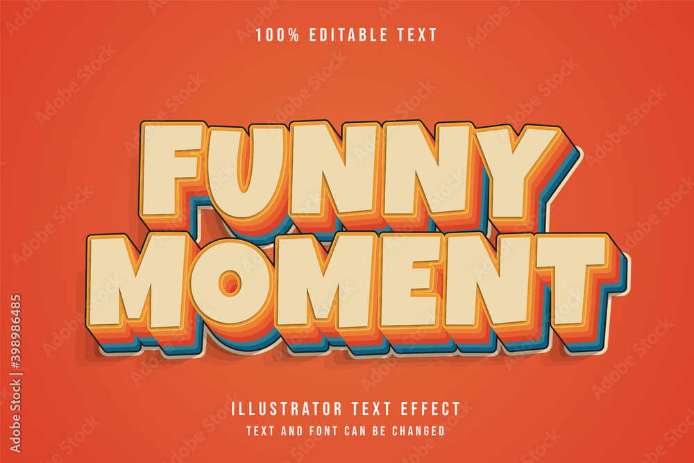 Funny moment,3d editable text effect cream gradation orange blue comic text style