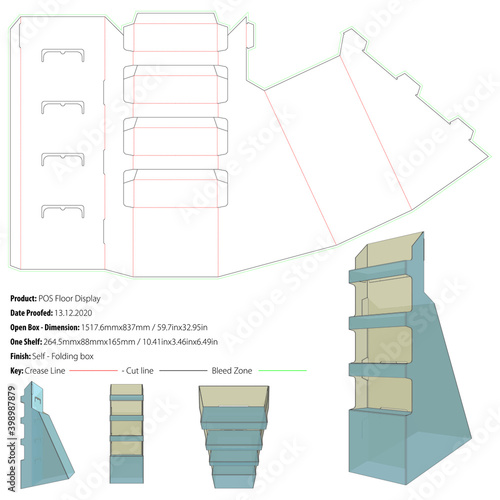 POS Floor Display packaging design template gluing die cut - vector