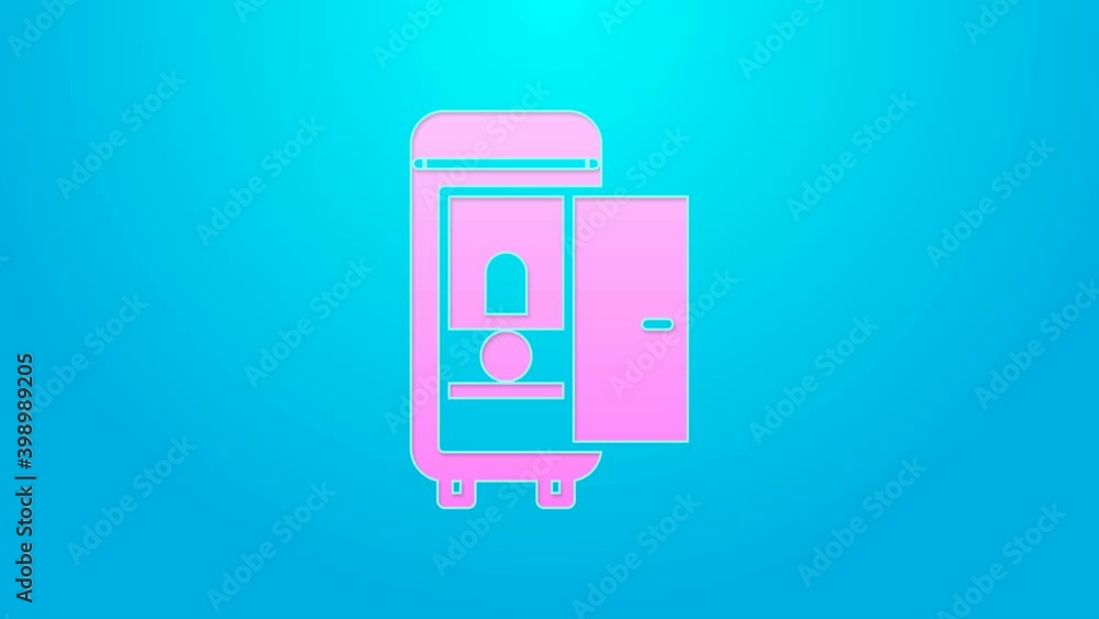 Pink line Toilet in the train car icon isolated on blue background. 4K Video motion graphic animation Pink line Toilet in the train car icon isolated on blue background. 4K Video motion graphic animation
