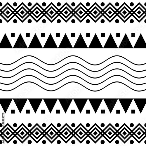 Black Tribal Square Triangle Wave Geometric Pattern, perfect for textil, fabric, card, tile and wallpaper