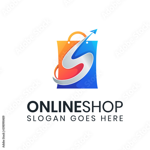 Modern colorful shopping bag letter s plane logo template