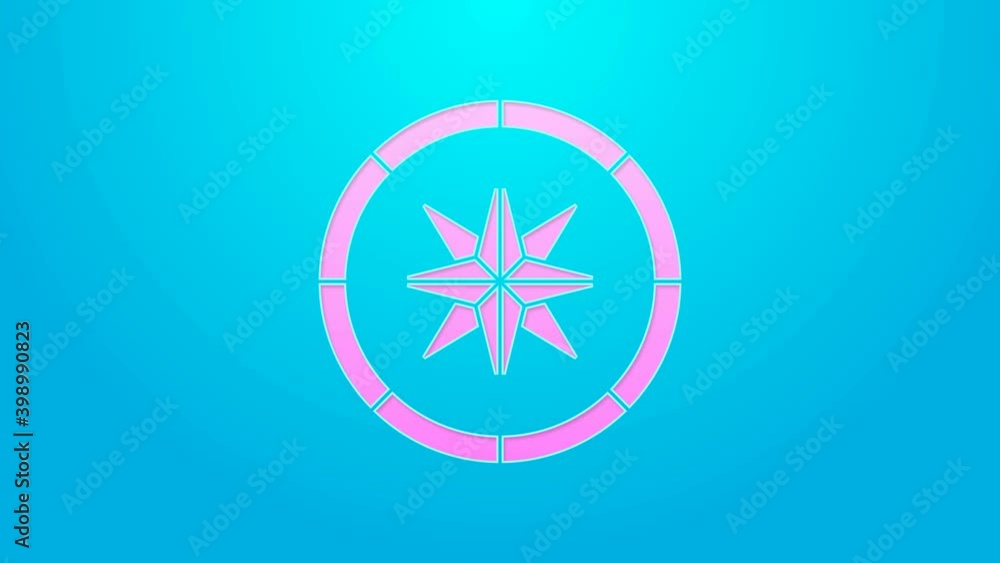 Pink line Compass icon isolated on blue background. Windrose navigation symbol. Wind rose sign. 4K Video motion graphic animation Pink line Compass icon isolated on blue background. Windrose navigation symbol. Wind rose sign. 4K Video motion graphic animation