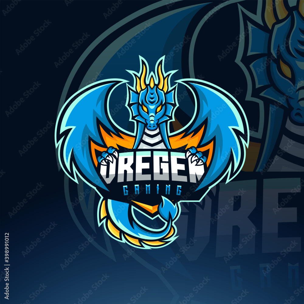 Blue dragon mascot e sport logo