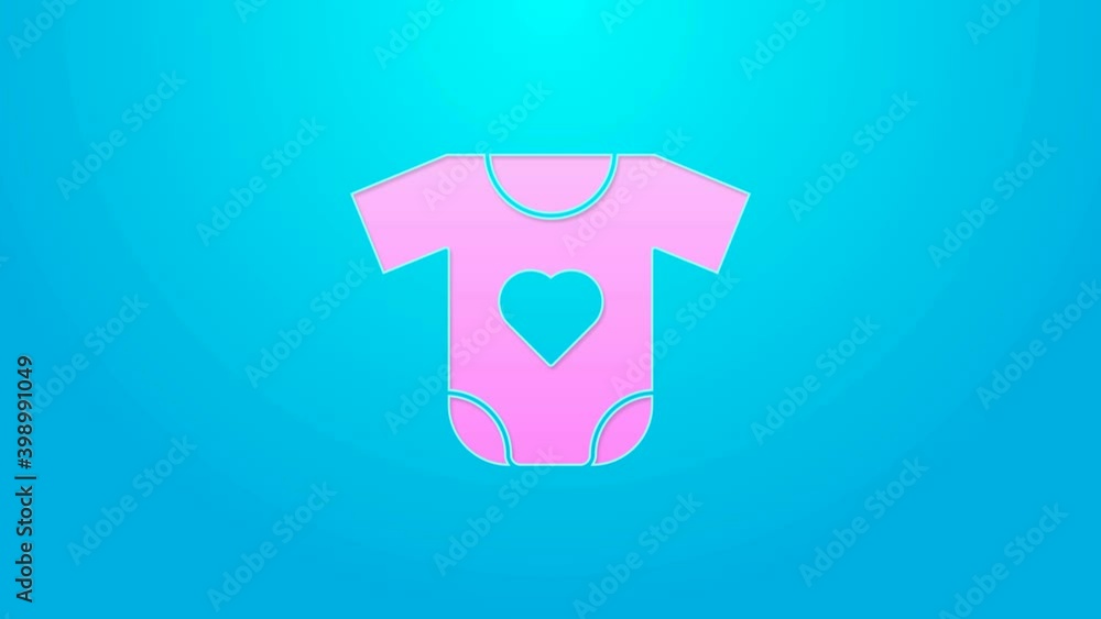 Pink line Baby clothes icon isolated on blue background. Baby clothing for baby girl and boy. Baby bodysuit. 4K Video motion graphic animation Pink line Baby clothes icon isolated on blue background. Baby clothing for baby girl and boy. Baby bodysuit. 4K Video motion graphic animation