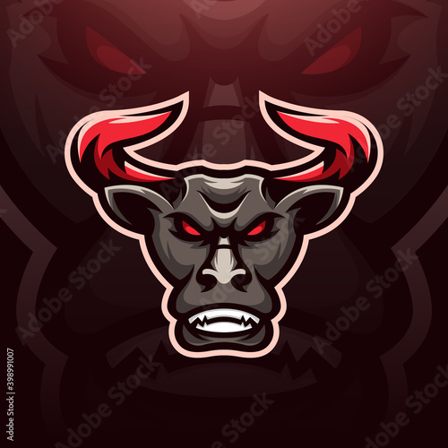 Strong bull head mascot e sport logo