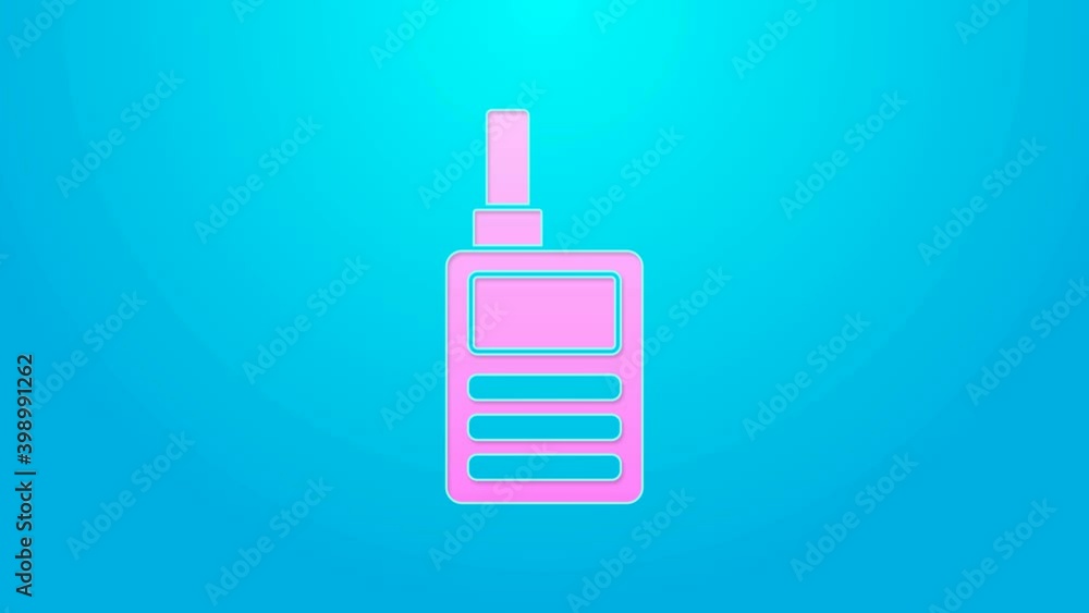 Pink line Baby Monitor Walkie Talkie icon isolated on blue background. 4K Video motion graphic animation Pink line Baby Monitor Walkie Talkie icon isolated on blue background. 4K Video motion graphic animation