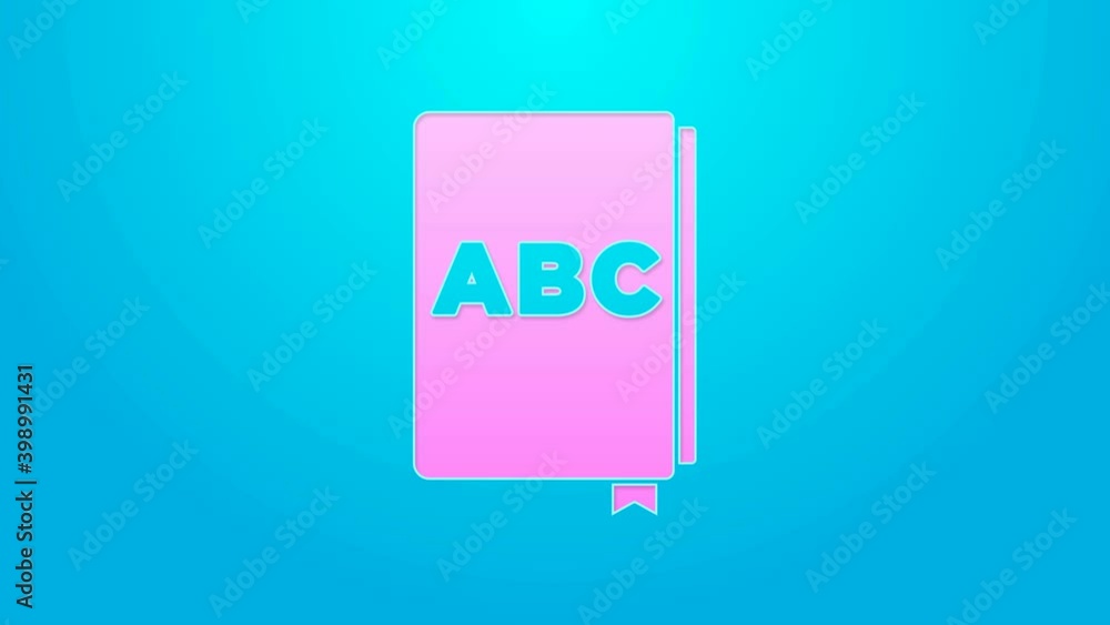 Pink line ABC book icon isolated on blue background. Dictionary book sign. Alphabet book icon. 4K Video motion graphic animation Pink line ABC book icon isolated on blue background. Dictionary book sign. Alphabet book icon. 4K Video motion graphic animation