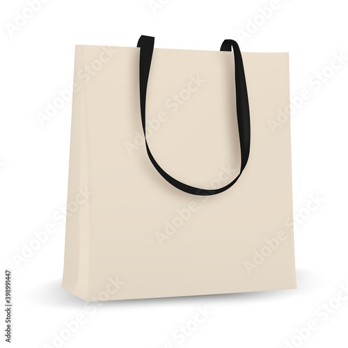Cotton bag mockup, Textile tote bag for shopping mockup. Vector illustration isolated on white background.