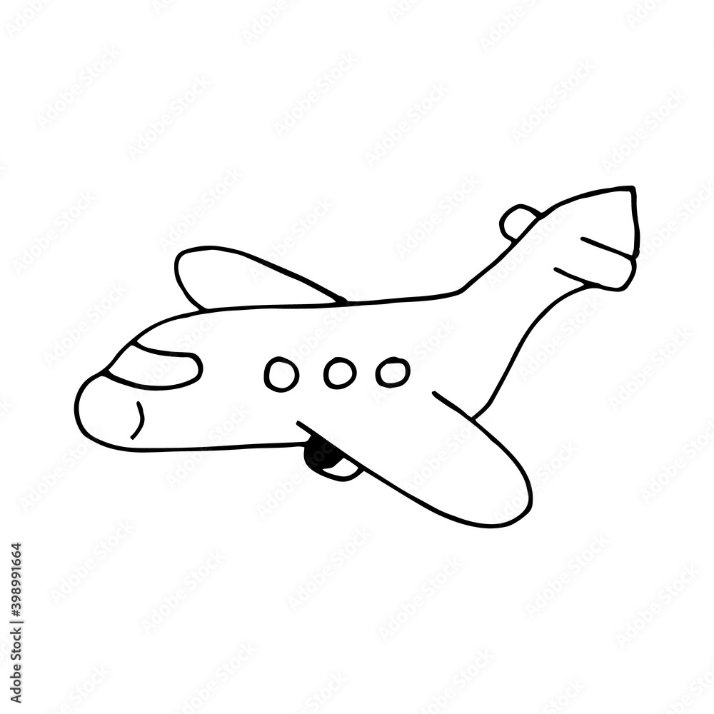 Obraz premium plane icon, sticker. sketch hand drawn doodle. vector minimalism monochrome. air transport flying.