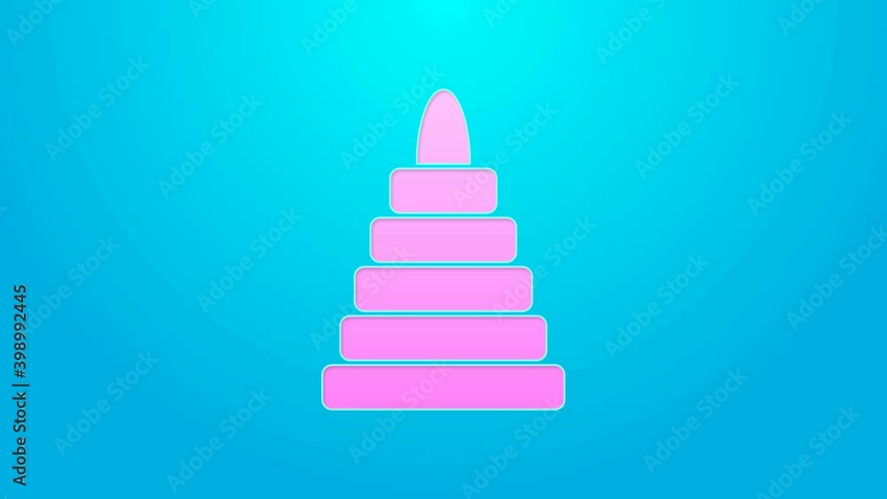 Pink line Pyramid toy icon isolated on blue background. 4K Video motion graphic animation Pink line Pyramid toy icon isolated on blue background. 4K Video motion graphic animation