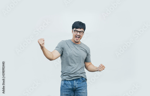 adult asian man.young male wear eye glasses.posing smiling look excited surprised thinking position happy joy life.empty,copy space for text advertising.white background.attractive fashion people