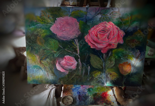 Art painting Hand drawn  Oil color Colorful  rose  flowers   pattern  from Thailand
