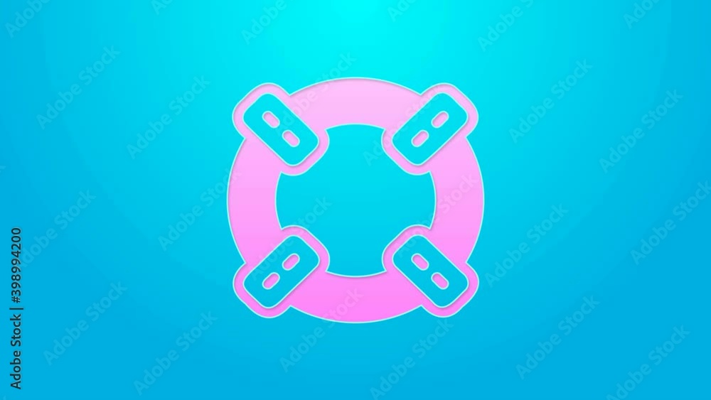 Pink line Lifebuoy icon isolated on blue background. Lifebelt symbol. 4K Video motion graphic animation Pink line Lifebuoy icon isolated on blue background. Lifebelt symbol. 4K Video motion graphic animation