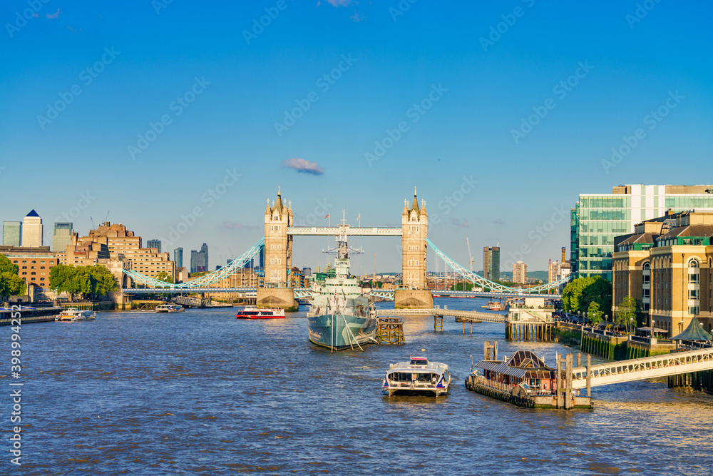 Tower Bridge front view in afternoont light in London. England