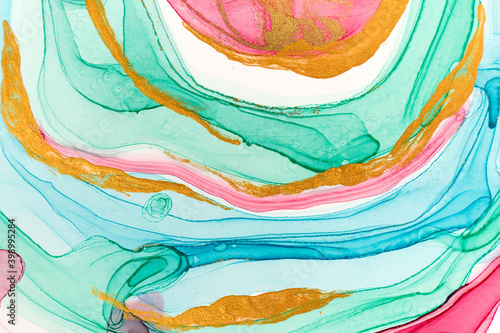 Wallpaper Mural Abstract layers of pink paint on white background. Pink, green, blue and gold round watercolor pattern. Torontodigital.ca