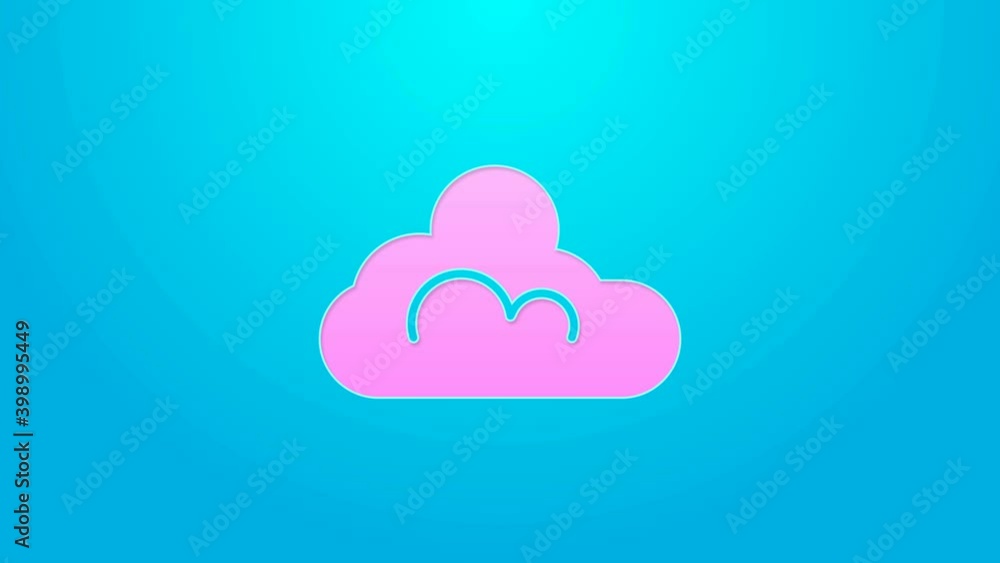 Pink line Cloud weather icon isolated on blue background. 4K Video motion graphic animation Pink line Cloud weather icon isolated on blue background. 4K Video motion graphic animation
