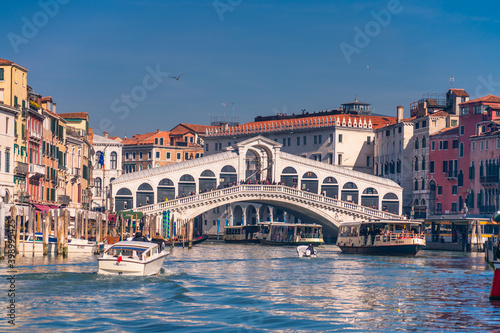 Tourist on the motor boat heading towards Rialto Bridge in Venice. Holiday concept  © Pawel Pajor