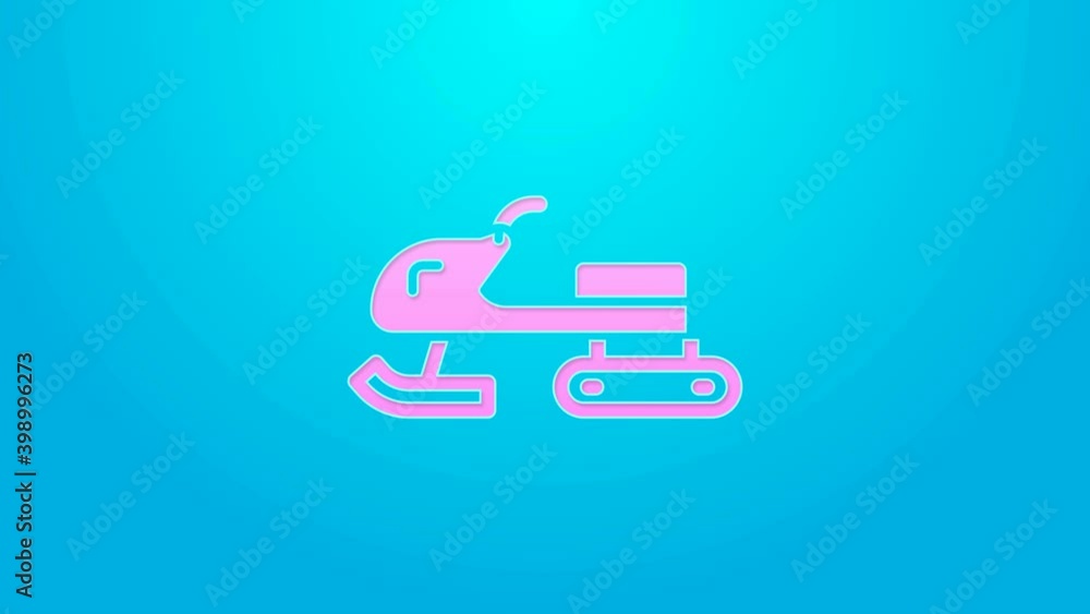 Pink line Snowmobile icon isolated on blue background. Snowmobiling sign. Extreme sport. 4K Video motion graphic animation Pink line Snowmobile icon isolated on blue background. Snowmobiling sign. Extreme sport. 4K Video motion graphic animation