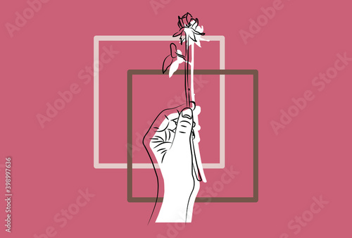 一輪の薔薇を持った手のイラスト【はがきテンプレート】