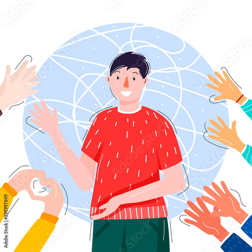 Popular man. Approval, applause. Cartoon illustration. Vector illustration isolated. Cartoon vector illustration. Business illustration.