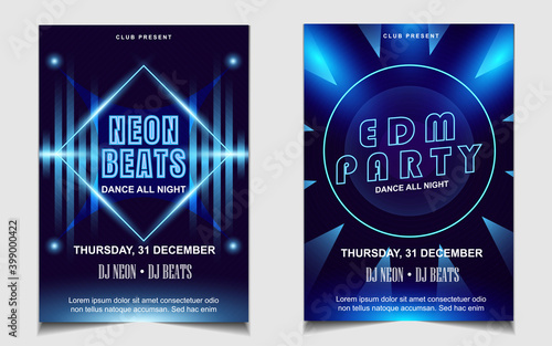 Night dance party music layout design template background with dynamic gradient style. Colorful electro style vector for concert disco, club party, event flyer invitation, cover festival poster