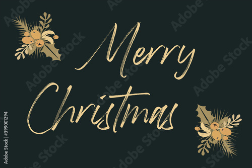Elegant merry christmas card with gold pattens - vector illustration