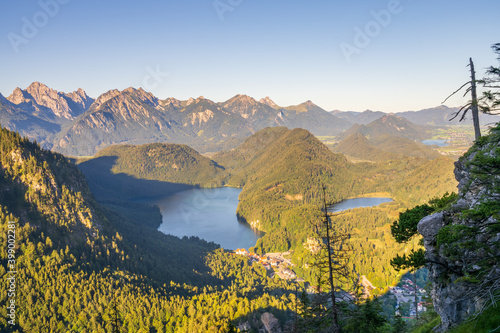 Aerial panorama of Alpsee lake in Schwangau, Fussen region. Southwest Bavaria. Germany 