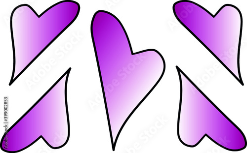 Pattern in the form of carelessly drawn lilac hearts close-up on a white background